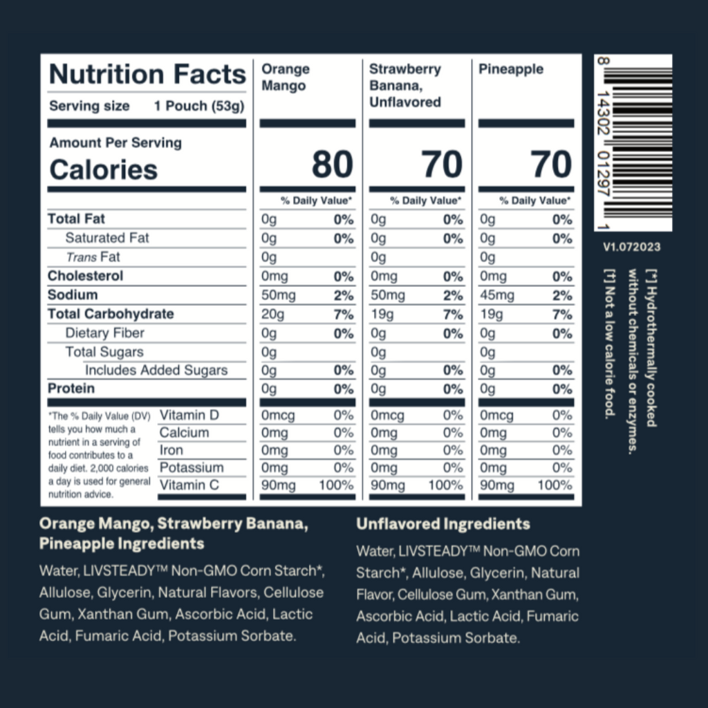 Edge Energy Gel Starter Pack Nutrition & Ingredient Information