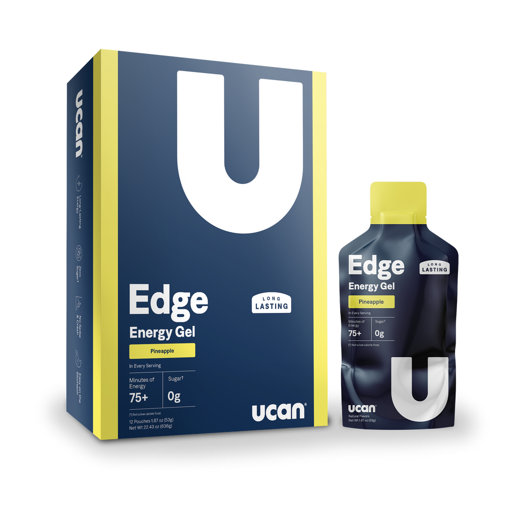 UCAN Pineapple Energy Gel box and gel side by side.