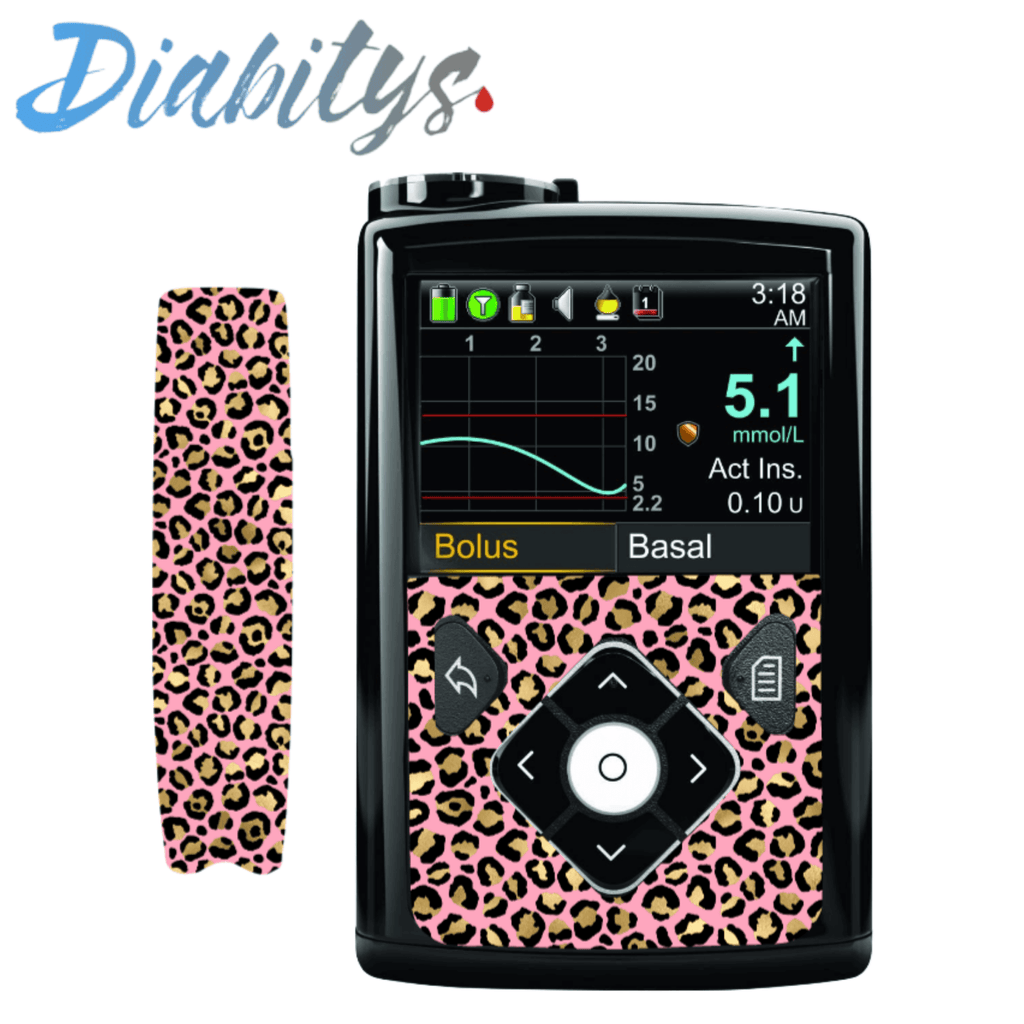 Medtronic 640g, 670g or 780g Insulin Pump Front & Clip Sticker - Pink Leopard - The Useless Pancreas