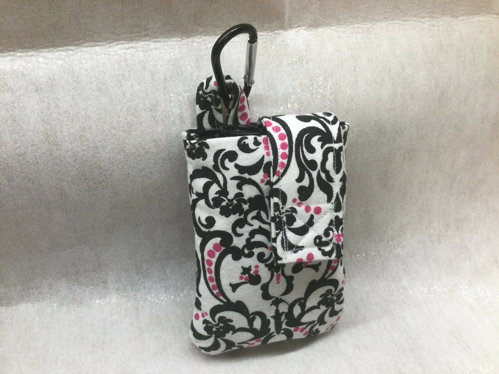 Damask Vertical Insulin Pump Case Floral by Dazzling Pump Pouches w carabiner clip)