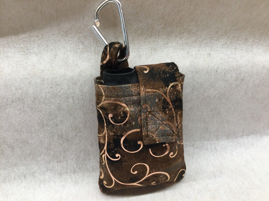 Vertical Insulin Pump Pouch/Case by Dazzling Pump Pouches - Rose Gold on Brown (includes carabiner clip) - The Useless Pancreas