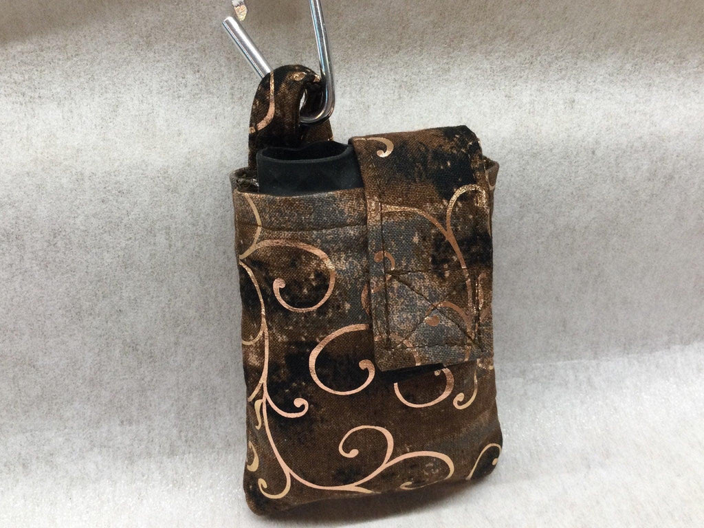 Vertical Insulin Pump Pouch/Case by Dazzling Pump Pouches - Rose Gold on Brown (includes carabiner clip) - The Useless Pancreas