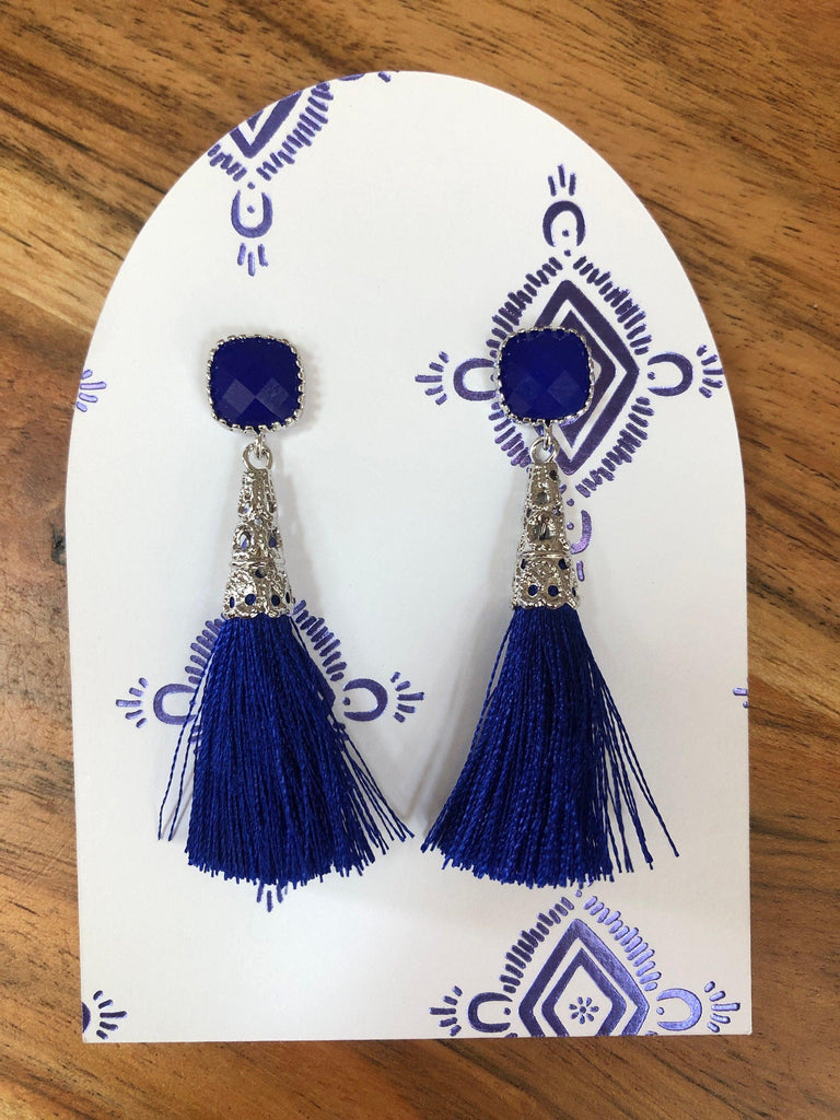 I Wear Blue for T1D, Blue Boho Tassel earrings - The Useless Pancreas