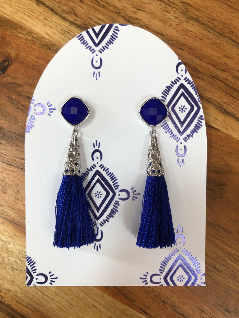 I Wear Blue for T1D, Blue Boho Tassel earrings - The Useless Pancreas