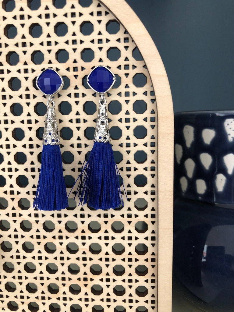 I Wear Blue for T1D, Blue Boho Tassel earrings - The Useless Pancreas