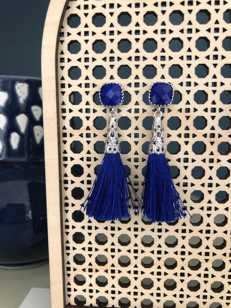 I Wear Blue for T1D, Blue Boho Tassel earrings - The Useless Pancreas