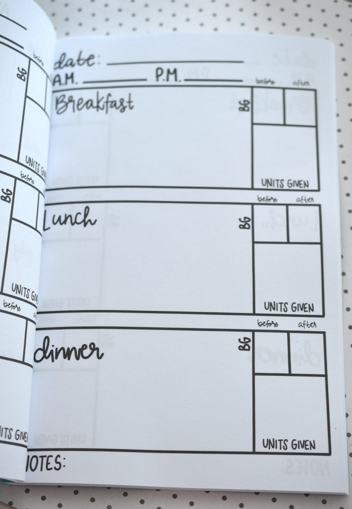 type one diabetes log book, blood sugar tracker