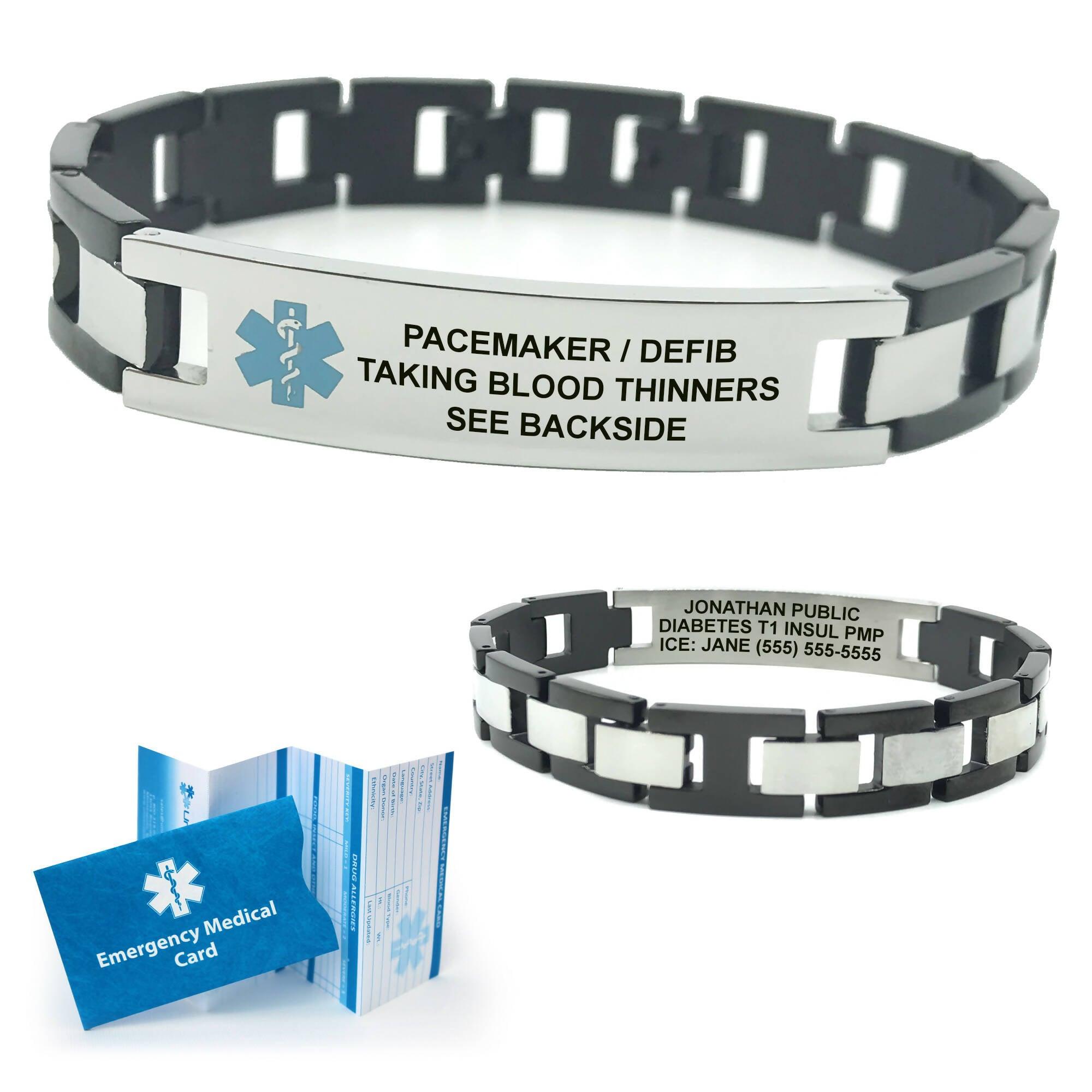 Engraving]Leather Medical Alert Bracelet - Personalized Medical ID for Men  Women Kids Custom Diabetic Alert Bracelet-Black (17cm(6.72